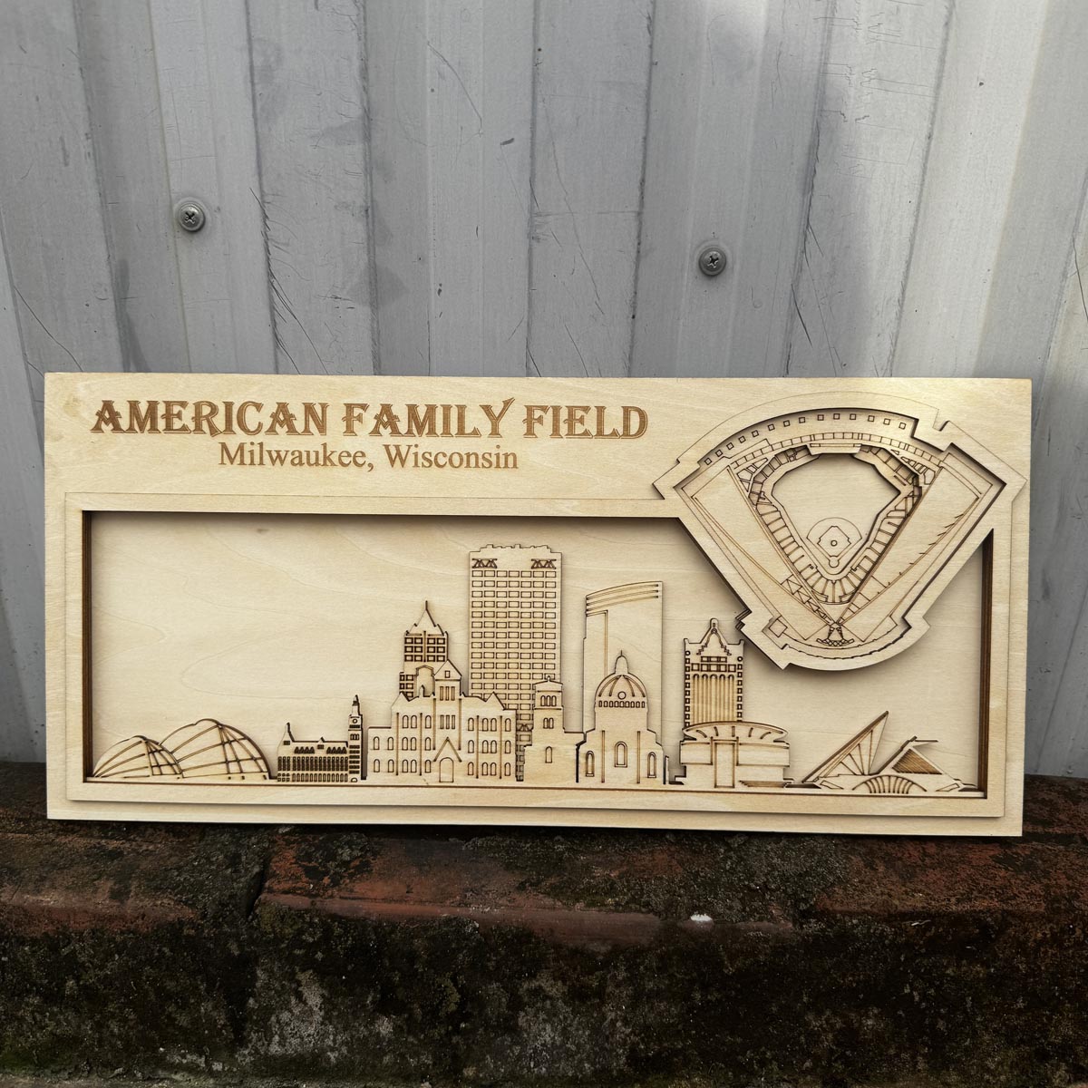 American Family Stadium & Milkwaukee, Wisconsin Skyline Wood Sign