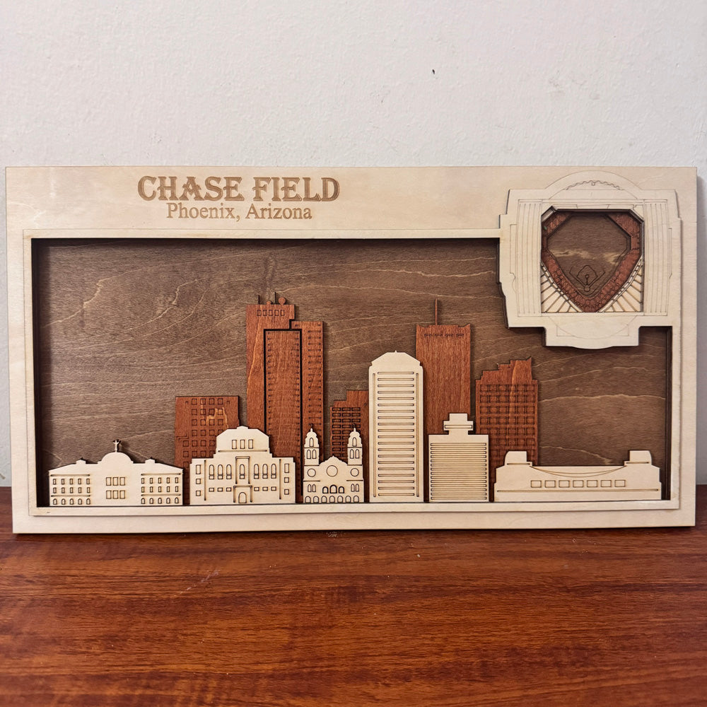 Chase Field & Phoenix, Arizona Skyline Wood Sign