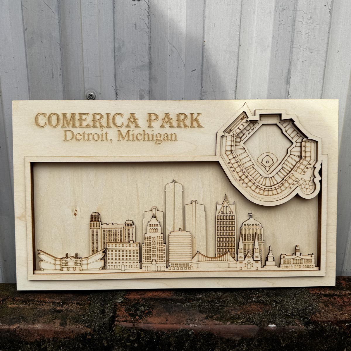 ComericaPark & Detroit, Michigan Skyline Wood Sign