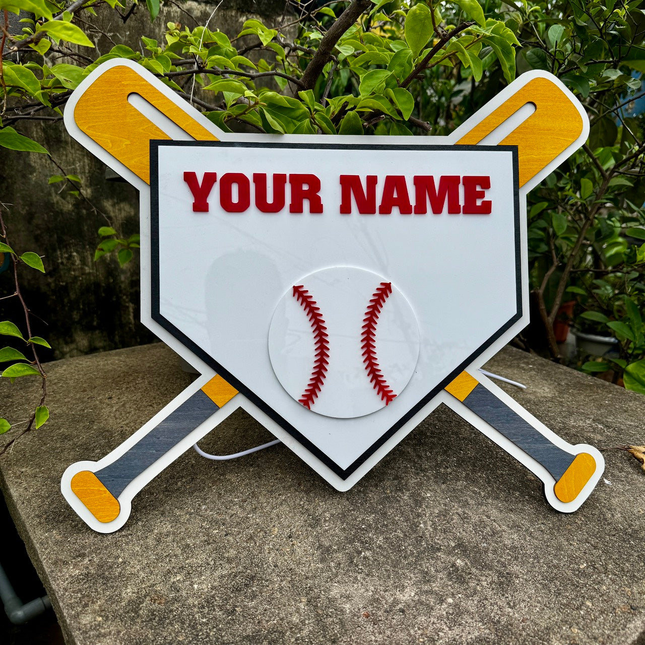 Customized Wooden LED Baseball Sign Featuring Your Name 17.7x15 inches Baseball