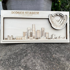 Dodger Stadium & Los Angeles, California Skyline Wood Sign