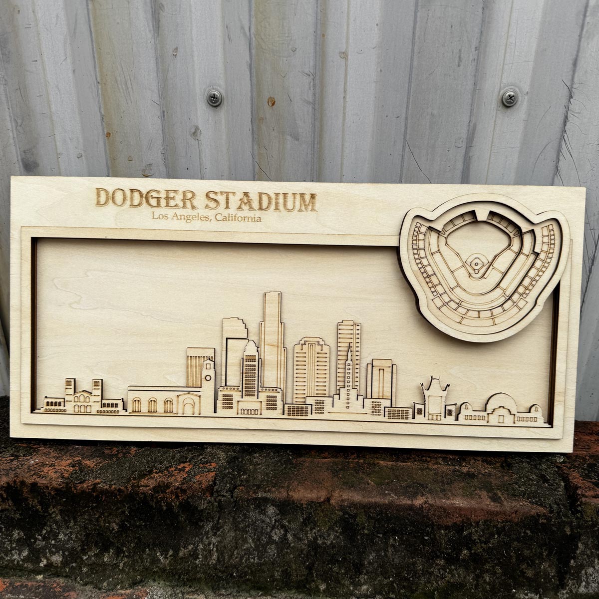 Dodger Stadium & Los Angeles, California Skyline Wood Sign
