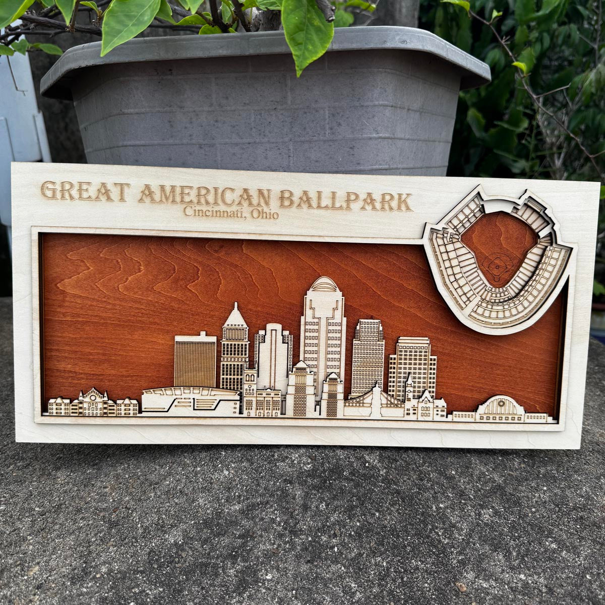 Great American Ballpark & Cincinnatti, Ohio Skyline Wood Sign