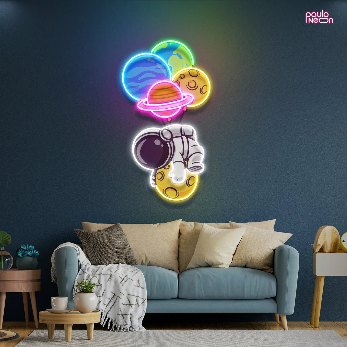 Neon Sign Balloon Astronaut, Custom Artwork