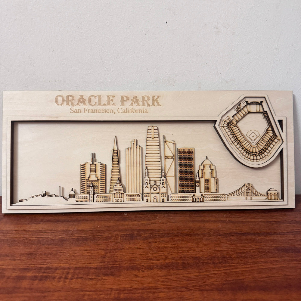 Oracle Park & San Francisco, California Skyline Wood Sign