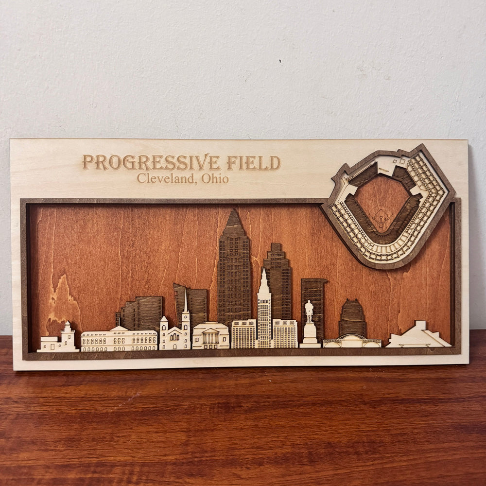 Progressive Field & Cleveland, Ohio Skyline Wood Sign