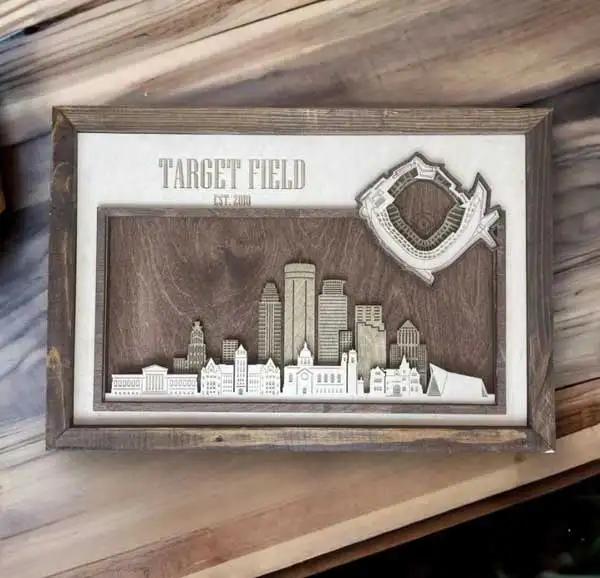 Target Field & Minneapolis, Minnesota Skyline Wood Sign