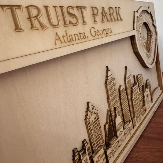 Truist Park & Atlanta, Georgia Skyline Wood Sign