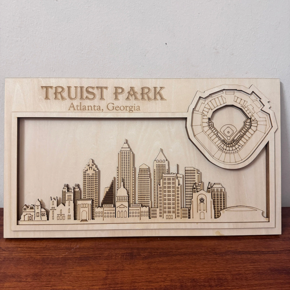 Truist Park & Atlanta, Georgia Skyline Wood Sign