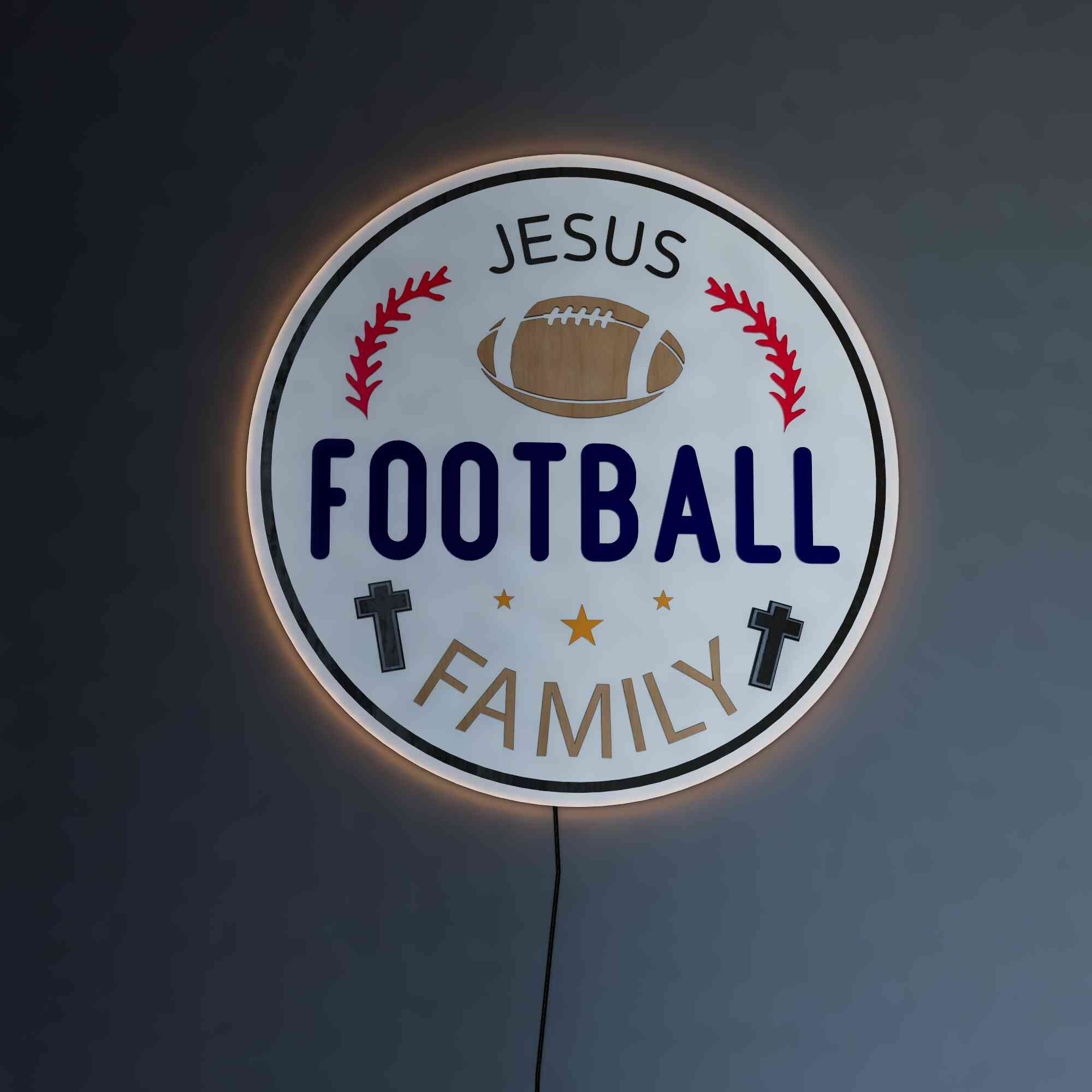 Wooden LED Football Door Sign Eat Sleep Football Repeat 15.7 inches