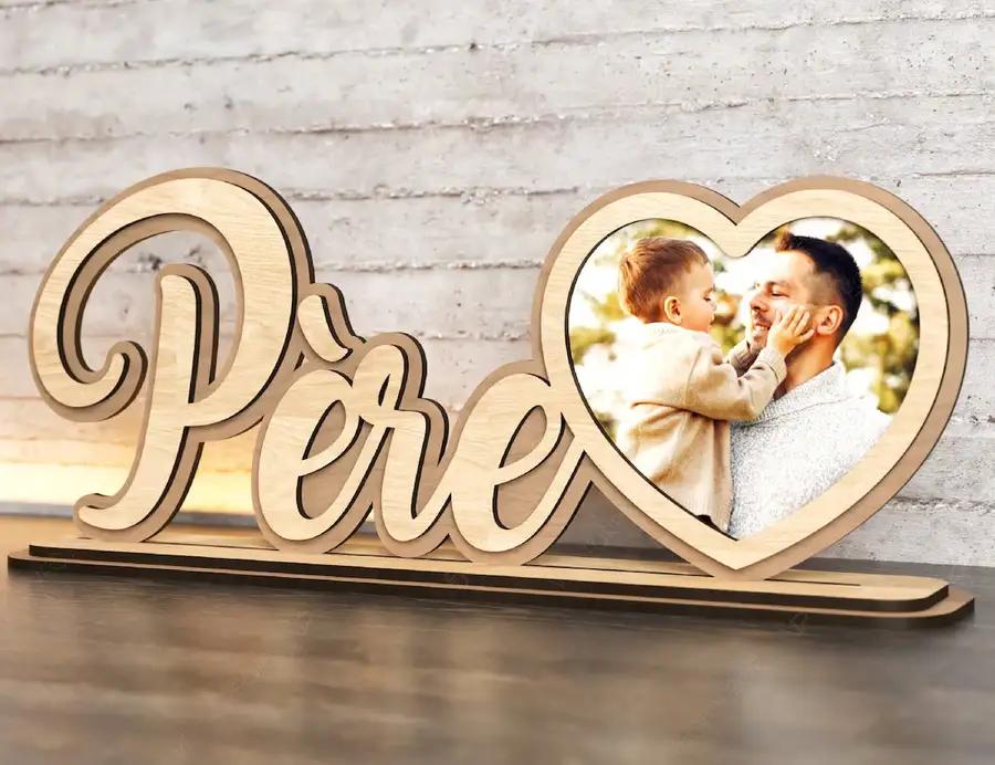 Standing Dad Text with Heart Shape Photo Frame Happy Father’s Day Gift