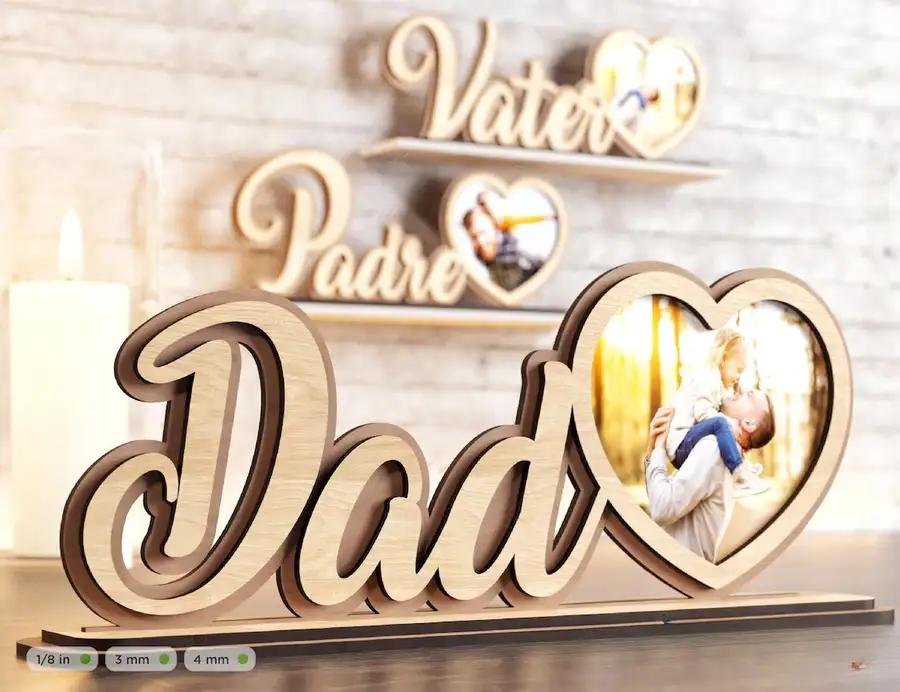 Standing Dad Text with Heart Shape Photo Frame Happy Father’s Day Gift