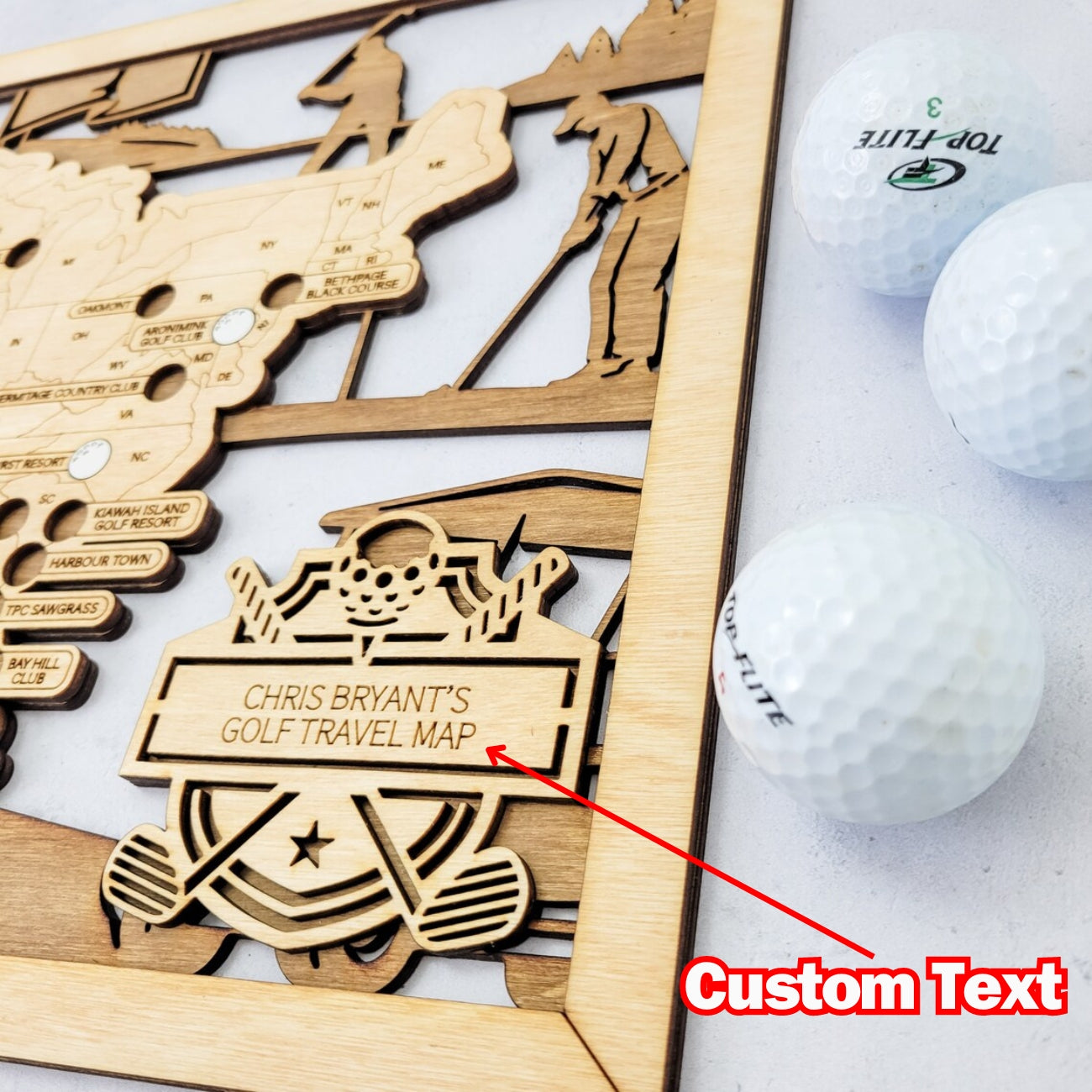 Golf Course Map, Wood Map, Retirement Bucket List, Golf Gifts