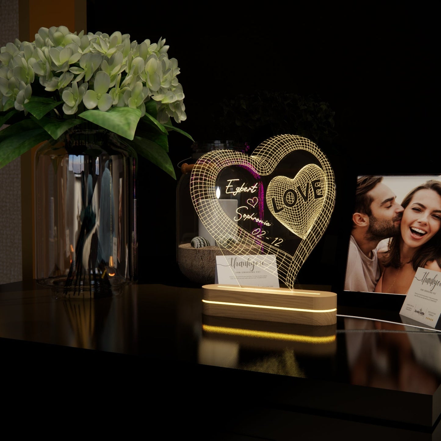 Personalized Heart-shaped Bedside Lamp - N02