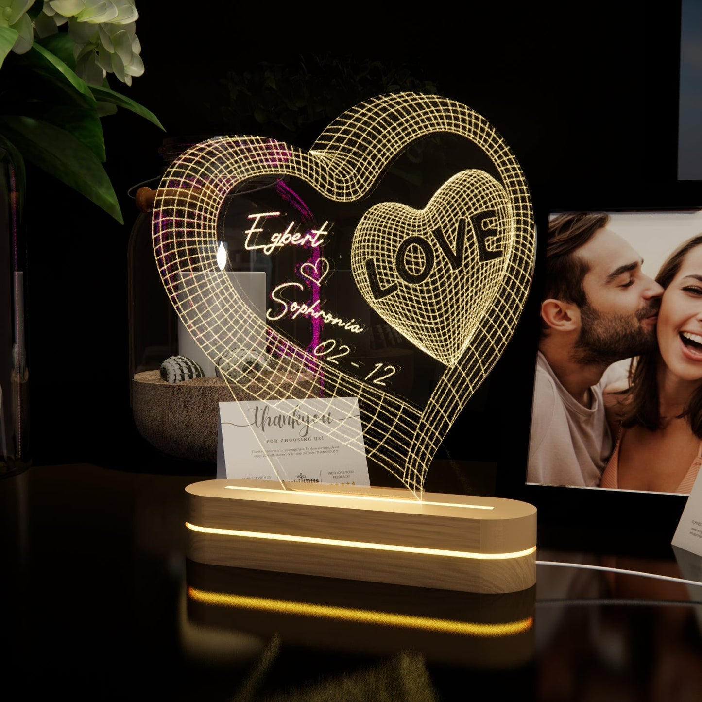 Personalized Heart-shaped Bedside Lamp - N02