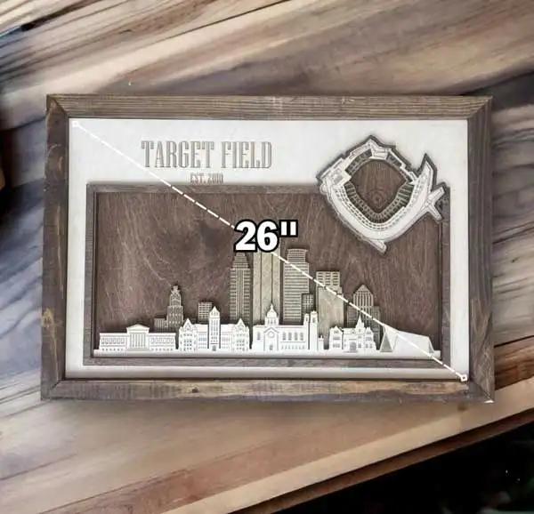 Target Field & Minneapolis, Minnesota Skyline Wood Sign