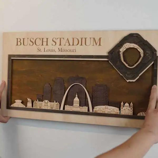Busch Stadium & St. Louis Cardinals, Missouri Skyline Wood Sign