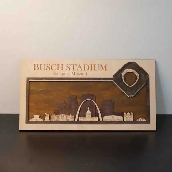 Busch Stadium & St. Louis Cardinals, Missouri Skyline Wood Sign