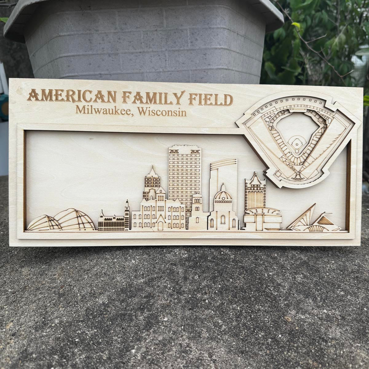 American Family Stadium & Milkwaukee, Wisconsin Skyline Wood Sign
