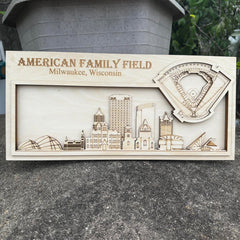 American Family Stadium & Milkwaukee, Wisconsin Skyline Wood Sign