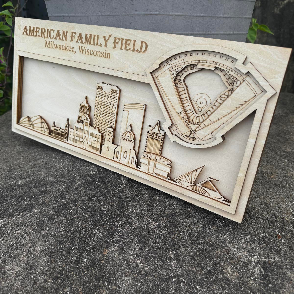 American Family Stadium & Milkwaukee, Wisconsin Skyline Wood Sign