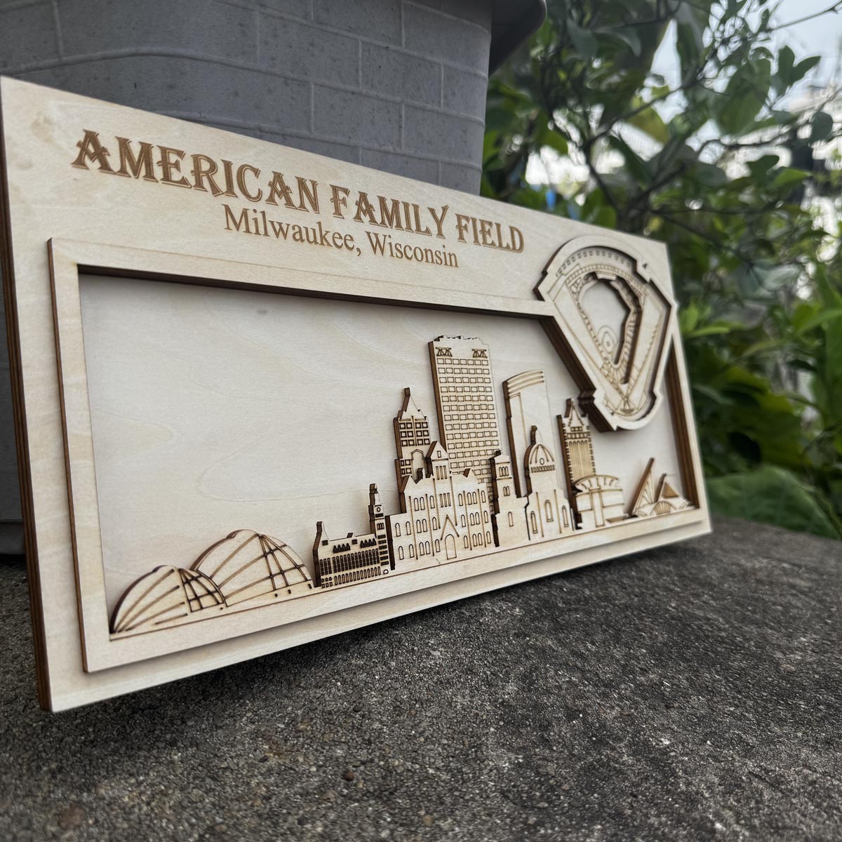 American Family Stadium & Milkwaukee, Wisconsin Skyline Wood Sign