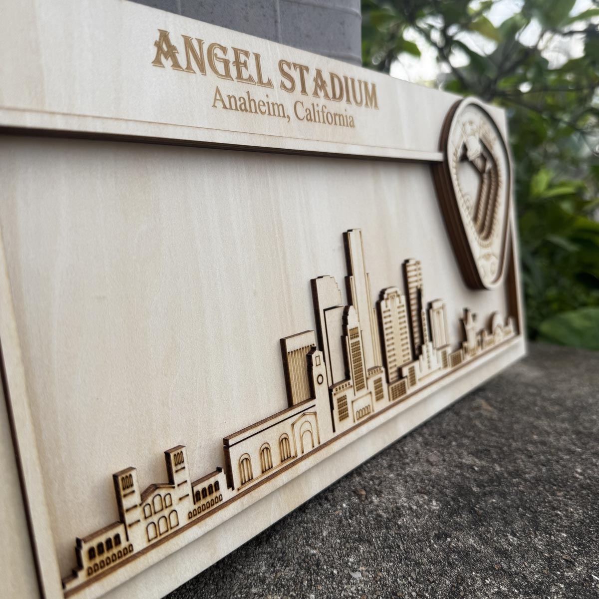 Angel Stadium & Anaheim, California Skyline Wood Sign