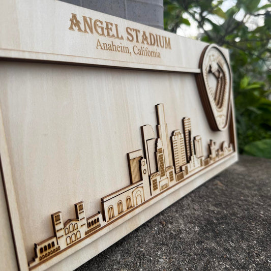 Angel Stadium & Anaheim, California Skyline Wood Sign