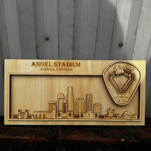 Angel Stadium & Anaheim, California Skyline Wood Sign