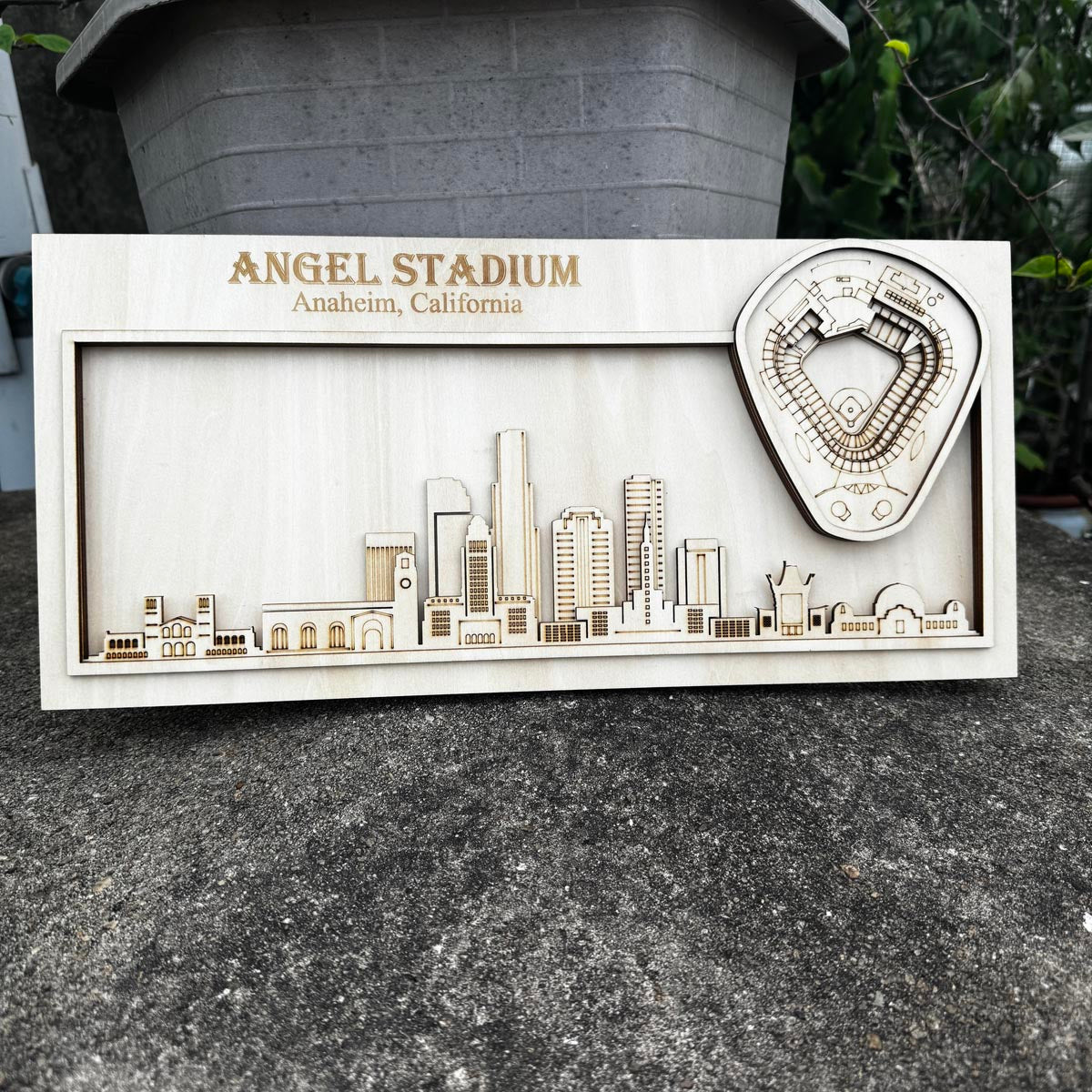 Angel Stadium & Anaheim, California Skyline Wood Sign