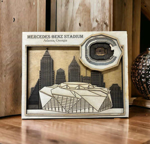 Atlanta, Georgia Skyline & Mercedes Benz Stadium Wood Sign