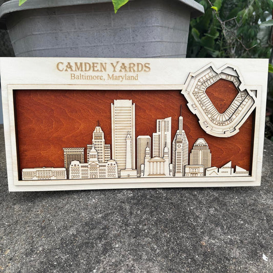 Camden Yards & Baltimore, Maryland Skyline Wood Sign