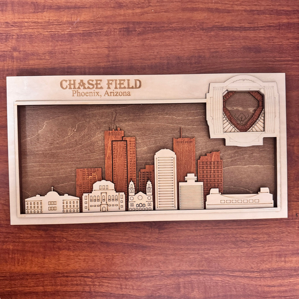 Chase Field & Phoenix, Arizona Skyline Wood Sign