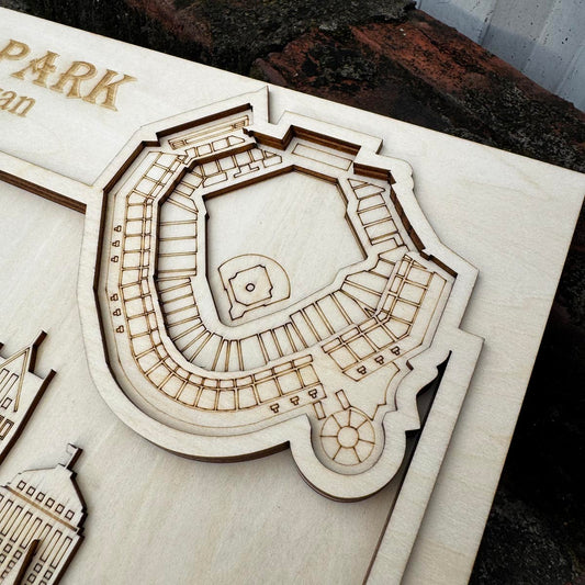 ComericaPark & Detroit, Michigan Skyline Wood Sign