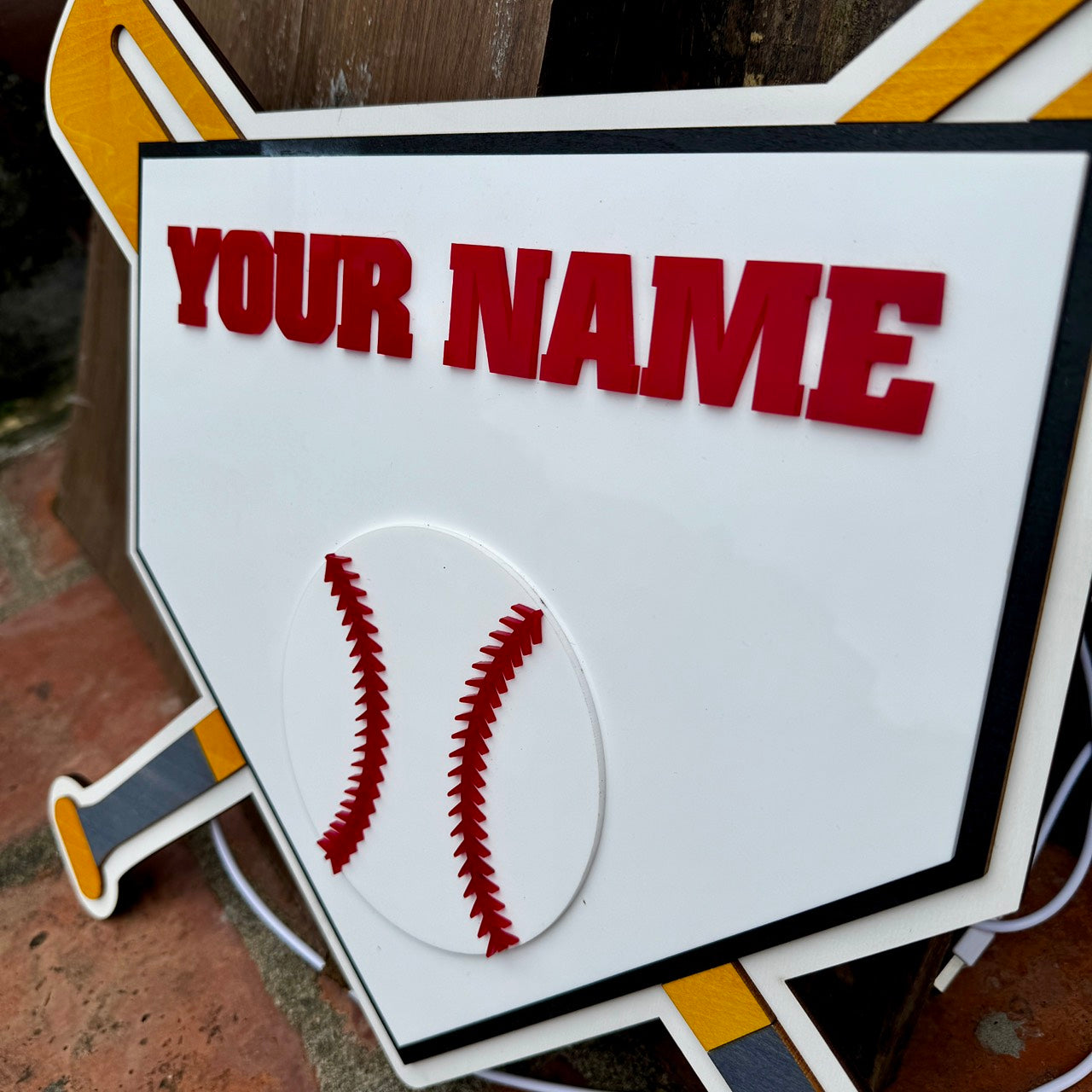 Customized Wooden LED Baseball Sign Featuring Your Name 17.7x15 inches