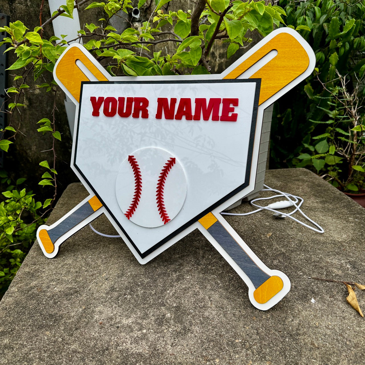 Customized Wooden LED Baseball Sign Featuring Your Name 17.7x15 inches