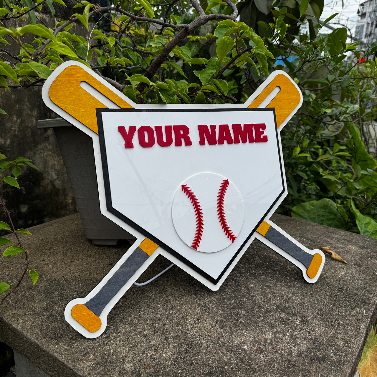Customized Wooden LED Baseball Sign Featuring Your Name 17.7x15 inches
