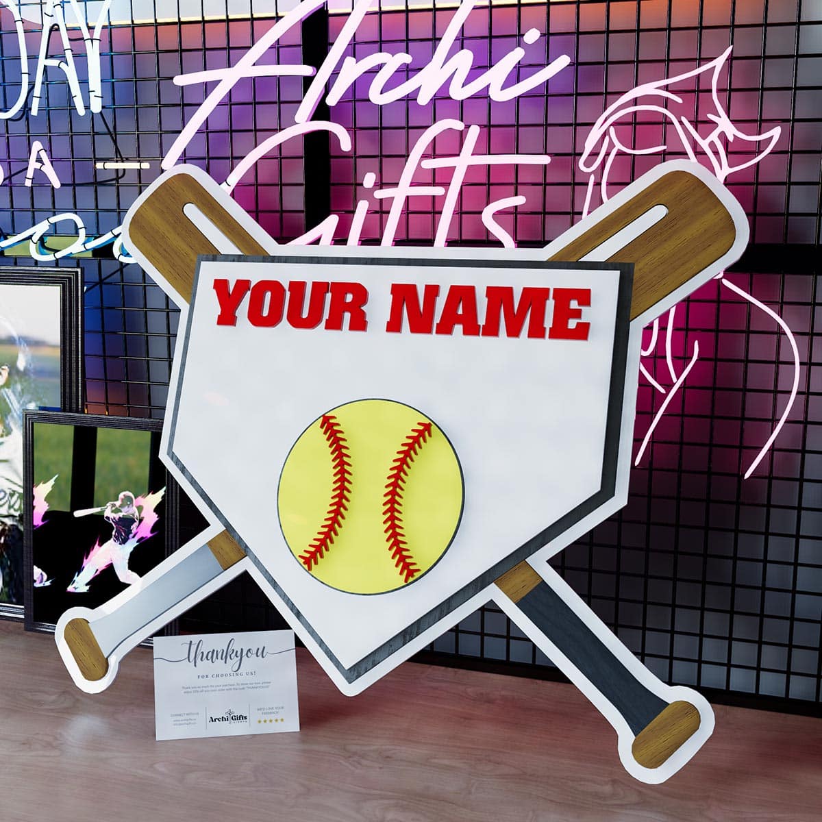 Customized Wooden LED Baseball Sign Featuring Your Name 17.7x15 inches