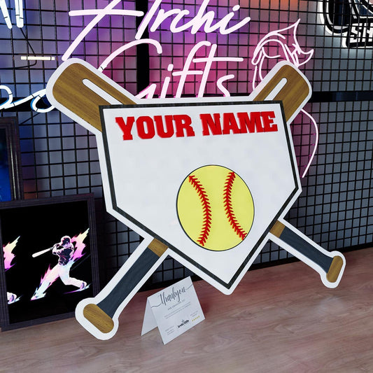 Customized Wooden LED Baseball Sign Featuring Your Name 17.7x15 inches