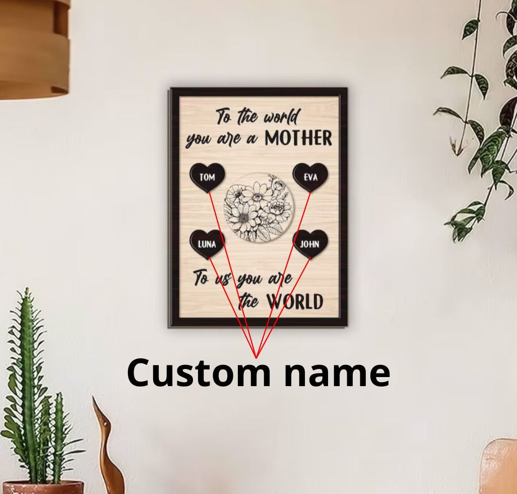 Personalized Name Mother's Day Wood Sign, To Us You Are The World Sign Gift For Mom
