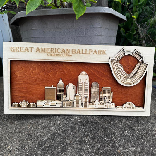 Great American Ballpark & Cincinnatti, Ohio Skyline Wood Sign
