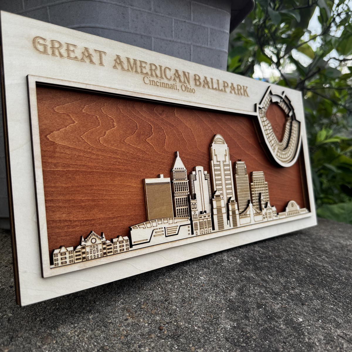 Great American Ballpark & Cincinnatti, Ohio Skyline Wood Sign