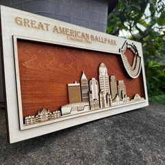 Great American Ballpark & Cincinnatti, Ohio Skyline Wood Sign