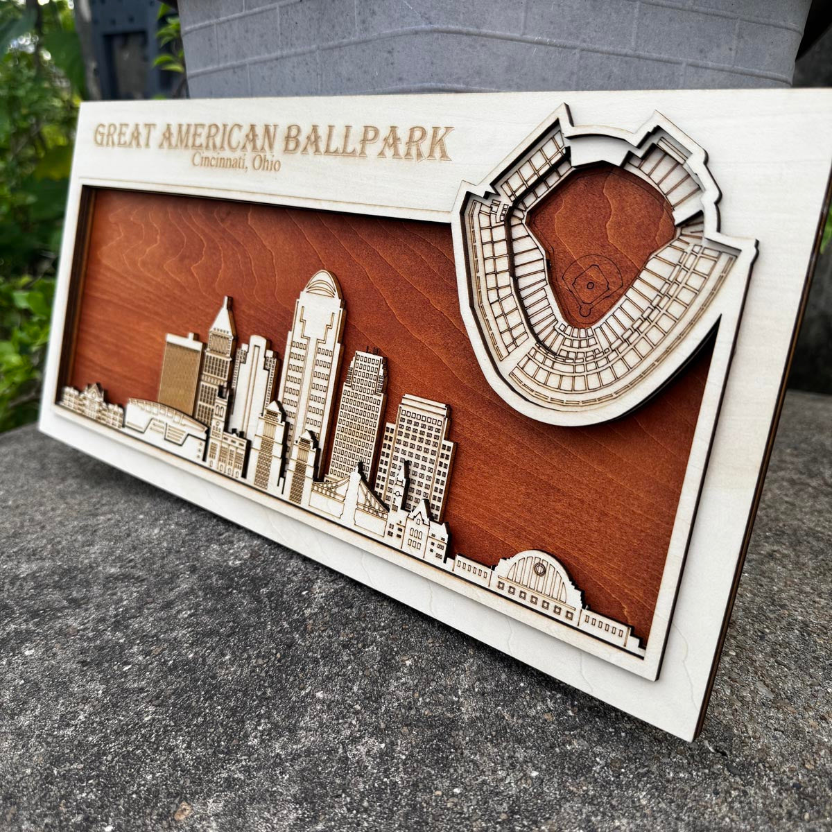 Great American Ballpark & Cincinnatti, Ohio Skyline Wood Sign