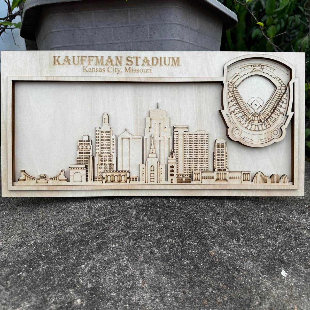 Kauffman Stadium & Kansas City, Missouri Skyline Wood Sign