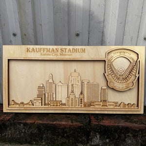 Kauffman Stadium & Kansas City, Missouri Skyline Wood Sign