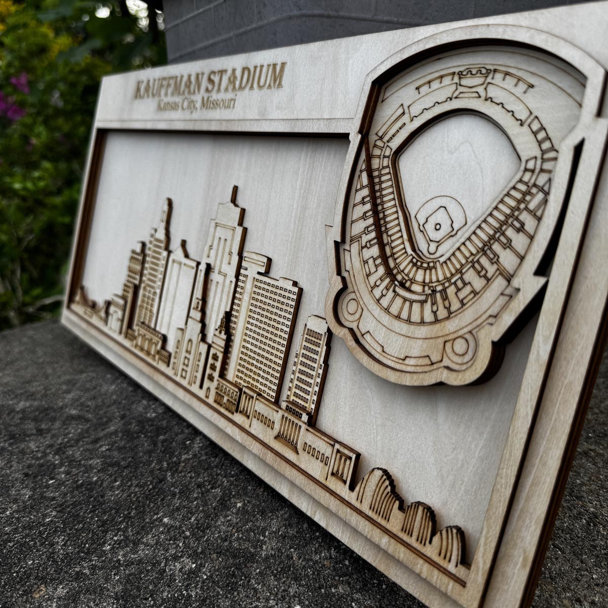 Kauffman Stadium & Kansas City, Missouri Skyline Wood Sign
