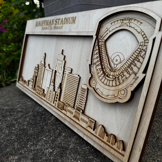 Kauffman Stadium & Kansas City, Missouri Skyline Wood Sign