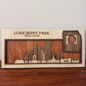 Loan Depot Park & Miami, Florida Skyline Wood Sign