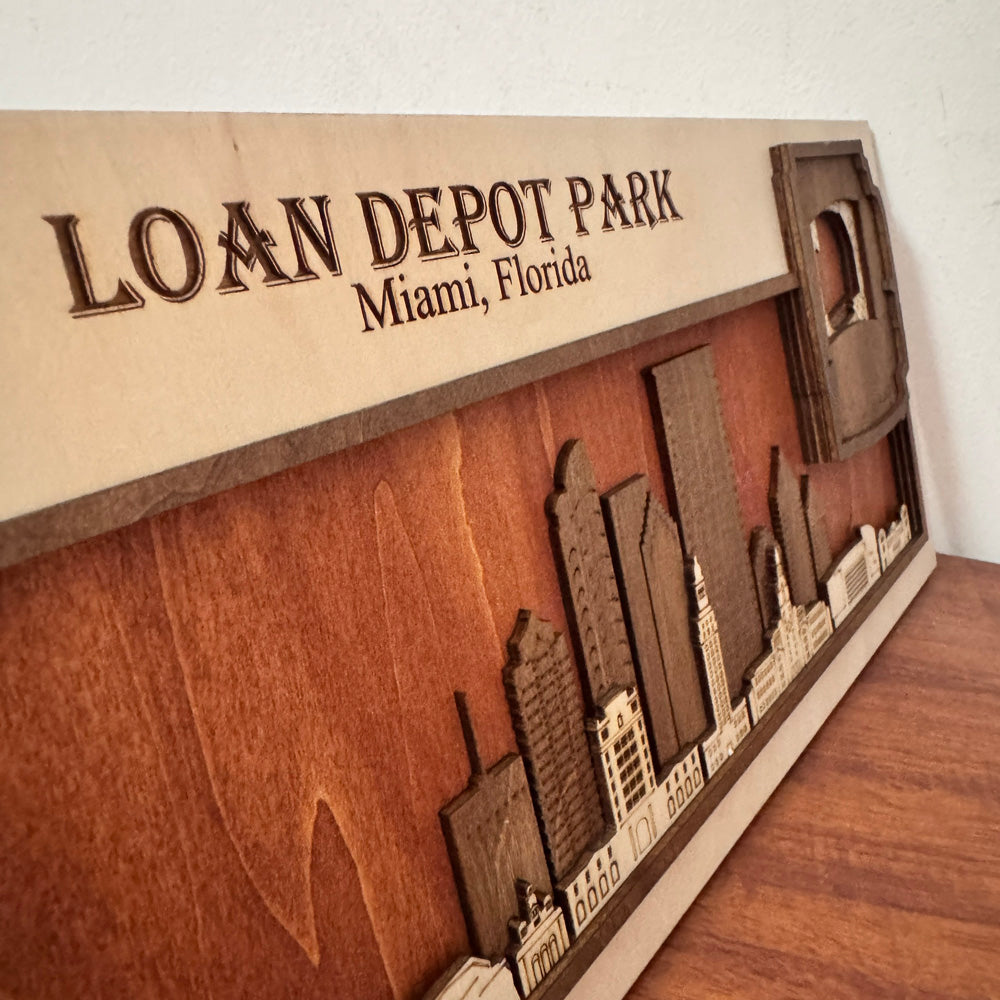 Loan Depot Park & Miami, Florida Skyline Wood Sign